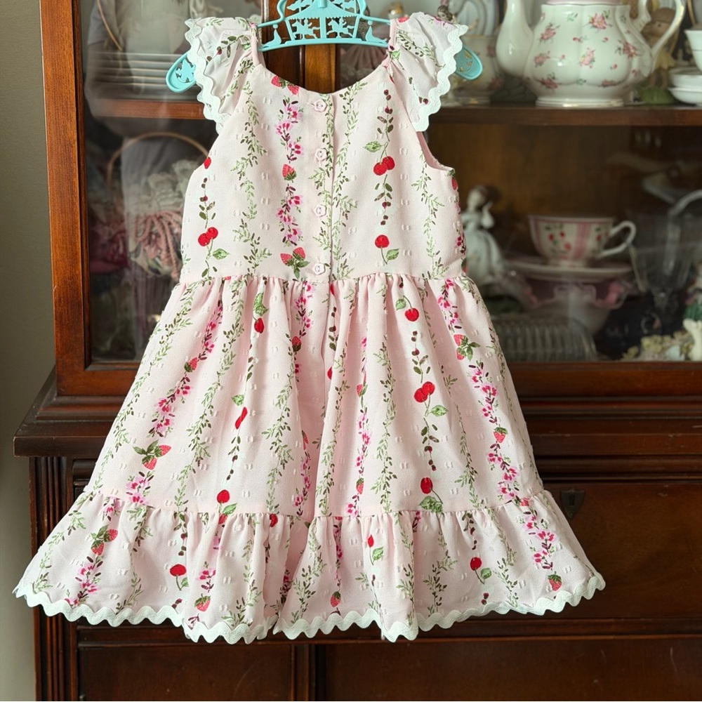 New Girls Pink Ruffle Dress with Ric Rac Trim - Picture 9 of 12